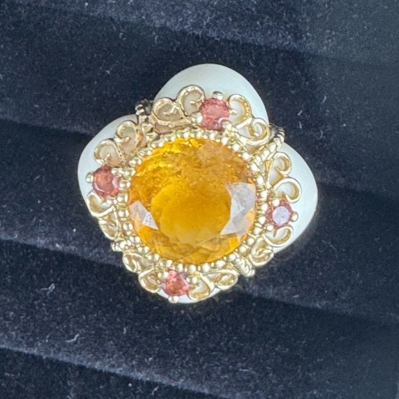 Designer Citrine, Garnet, Porcelain Ring, 14K FP SIZE 6.5 – GORGEOUS - Picture 8 of 13